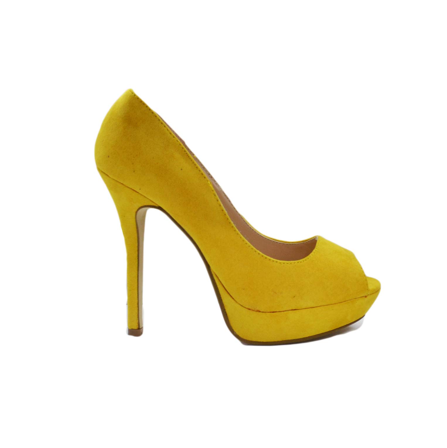 scarpe donna spuntatine camoscio giallo tacco moda donna d�collet� made in  italy | MaluShoes