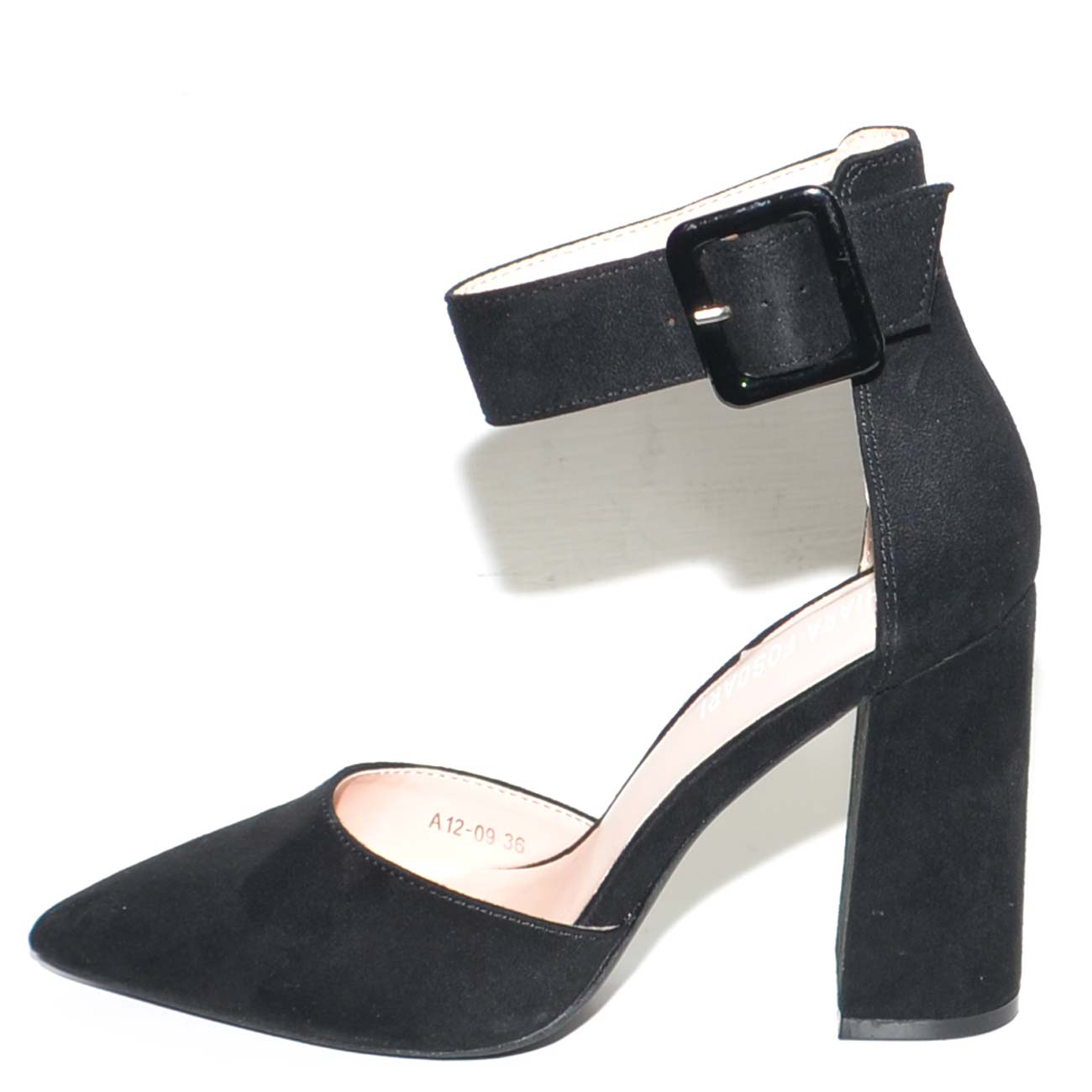 Decollete donna nero in camoscio a punta con tacco largo 10 cm e cinturone  alla caviglia linea basic glamour donna d�collet� Malu shoes | MaluShoes