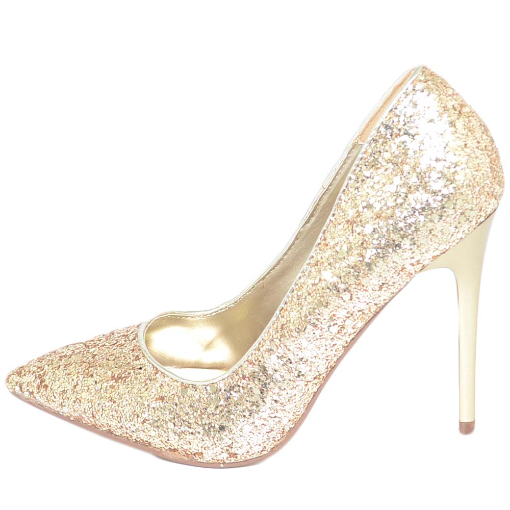 Decollete' scarpe donna a punta con brillantini oro con tacco a spillo 12  per cerimonie moda glamour donna d�collet� Malu Shoes | MaluShoes