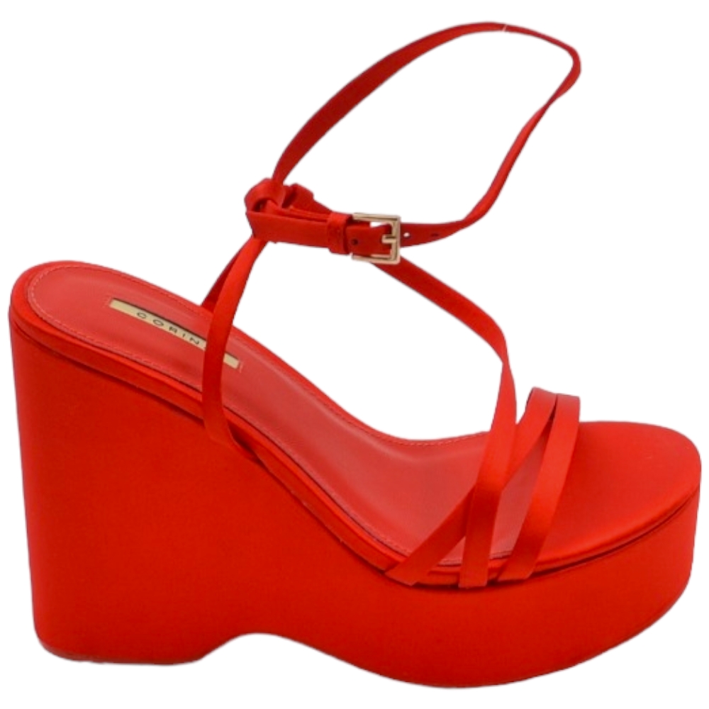 Zeppa donna rosso in pelle chiusura alla caviglia fondo tono su tono asimmetrico platform zeppa 10cm plateau 3cm