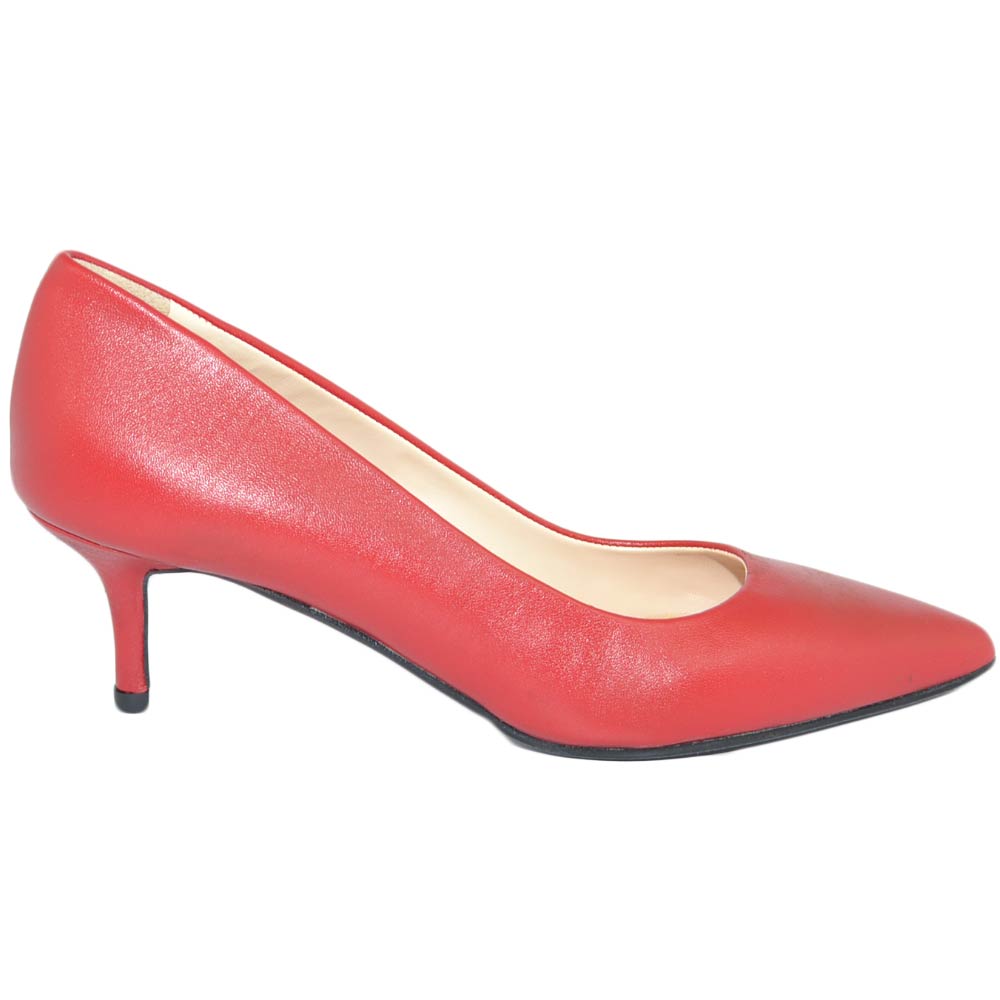 Decollete' donna a punta bordeaux tacco a spillo 5 cm vera pelle nappa rosso scarpe per cerimonie eventi.