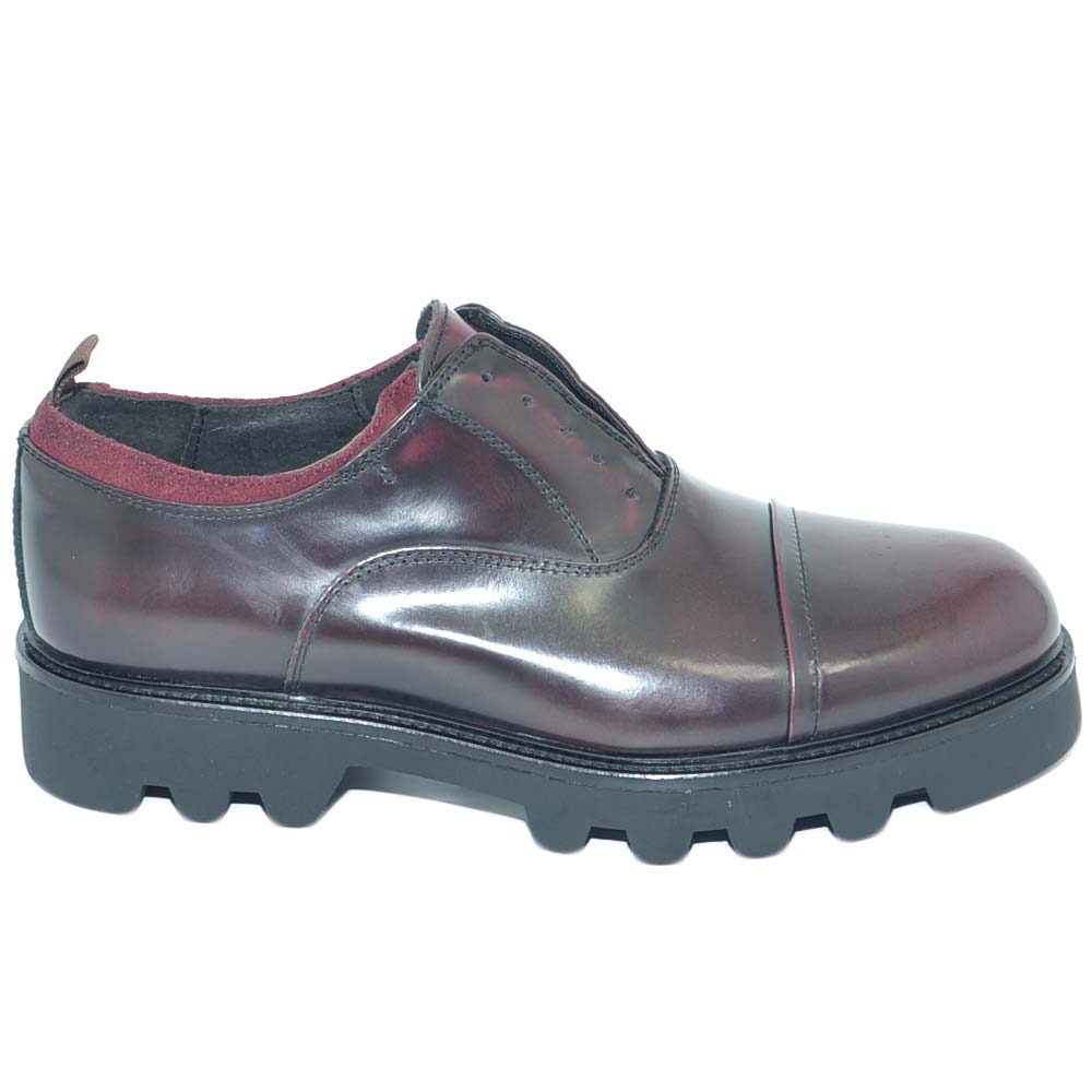 Scarpa stringata uomo in vera pelle abrasivata bordeaux elastico linea vintage fondo alto imperial gomma light handmade