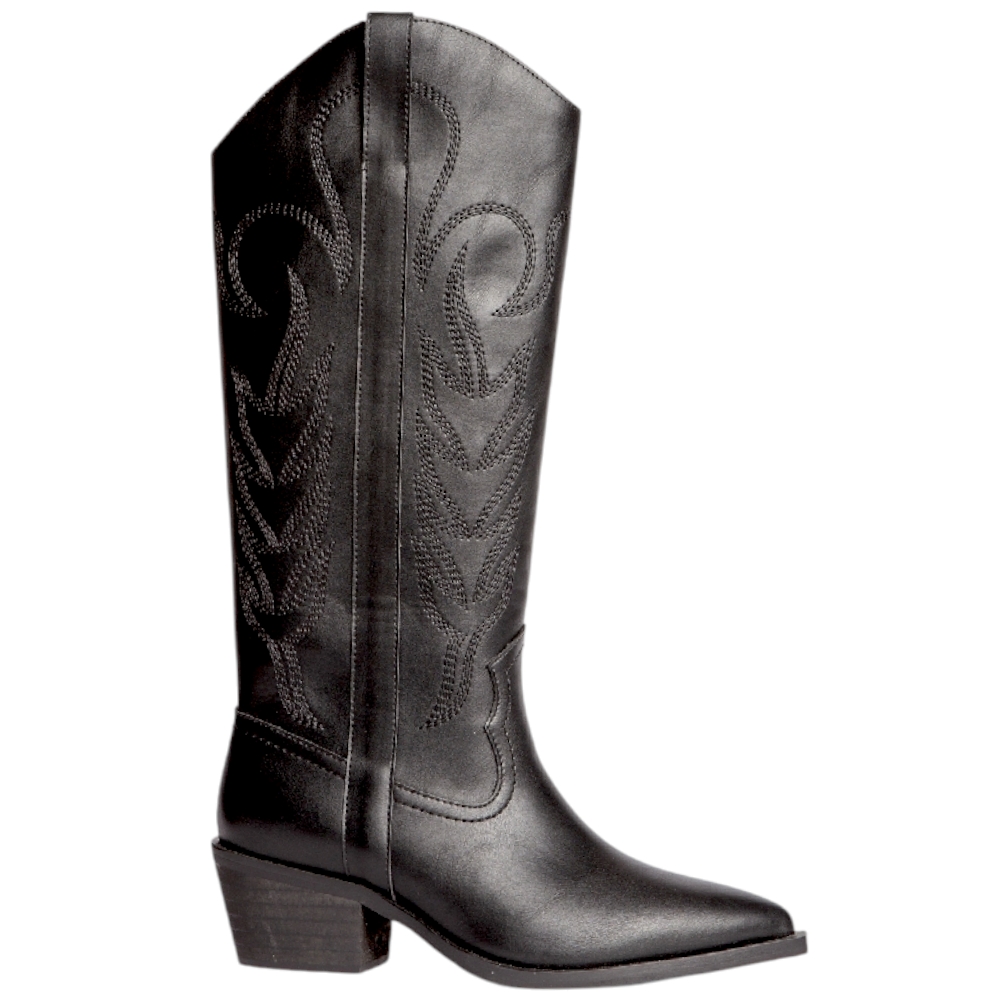 Stivali donna Western Corina M4770 in pelle nera dettagli fatti a mano con tacco western 4 cm zip al ginocchio basic mod.