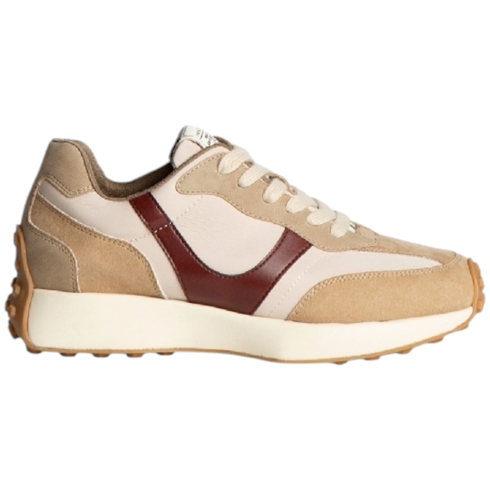 Sneakers bassa donna Corina M4530 in pelle e nabuk cuoio e bordeaux fondo alto zigrinato comode moda made in Spain.