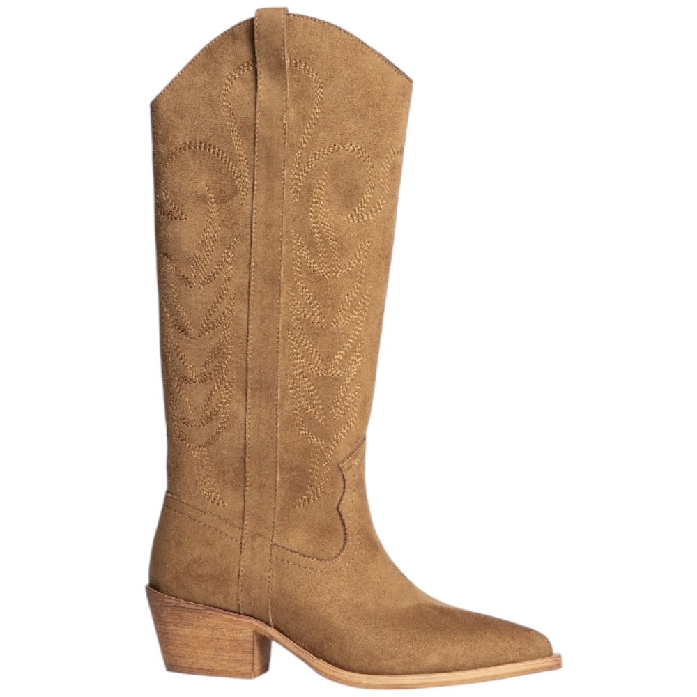 Stivali donna Western Corina M4770 in camoscio cuoio dettagli fatti a mano con tacco western 4 cm zip al ginocchio basic.