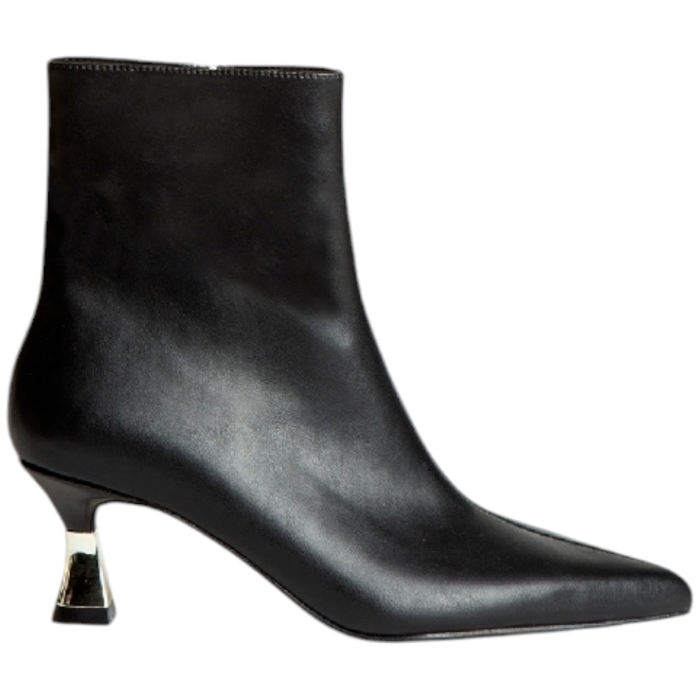 Stivaletto tronchetto Corina M4925 donna in pelle nero a punta tacco clessidra 5 cm zip laterale aderente alla caviglia.