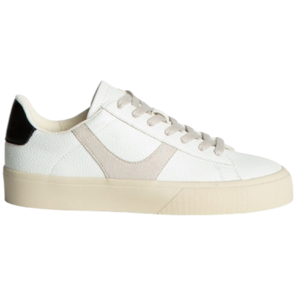 Sneakers bassa donna Corina M4515 in nabuk e pelle bianca e neutra e fortino nero comode moda made in Spain.