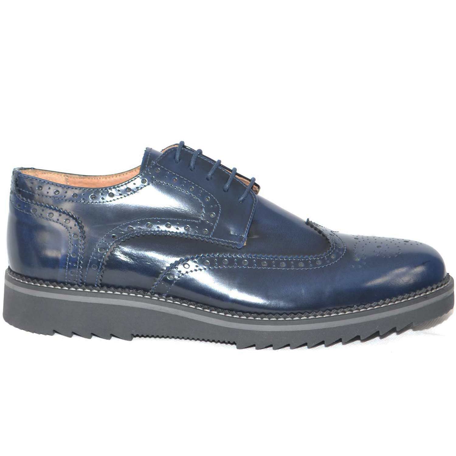 scarpe uomo stringate inglese vera pelle abrasivato blu made in italy fondo  furi | eBay
