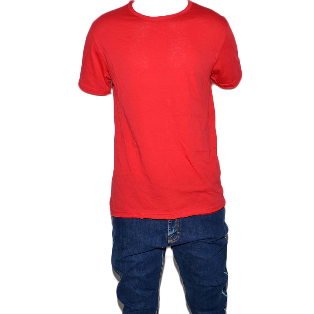 T- shirt basic uomo in cotone elastico rosso corallo slim fit girocollo con cucitura in tinta made in italy