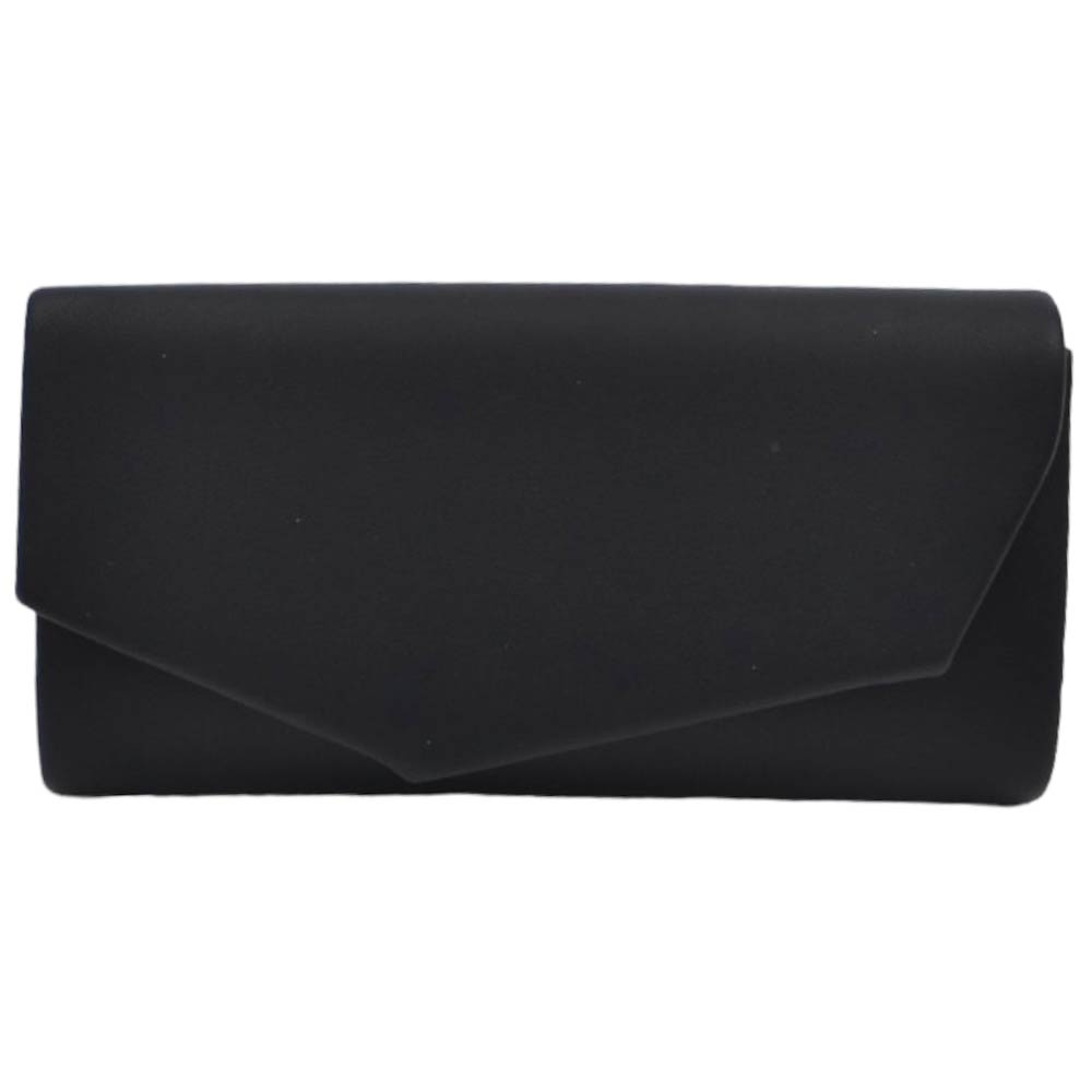 Pochette donna rettangolare a forma asimmetrica busta in ecopelle nera opaca catena linea basic made in italy