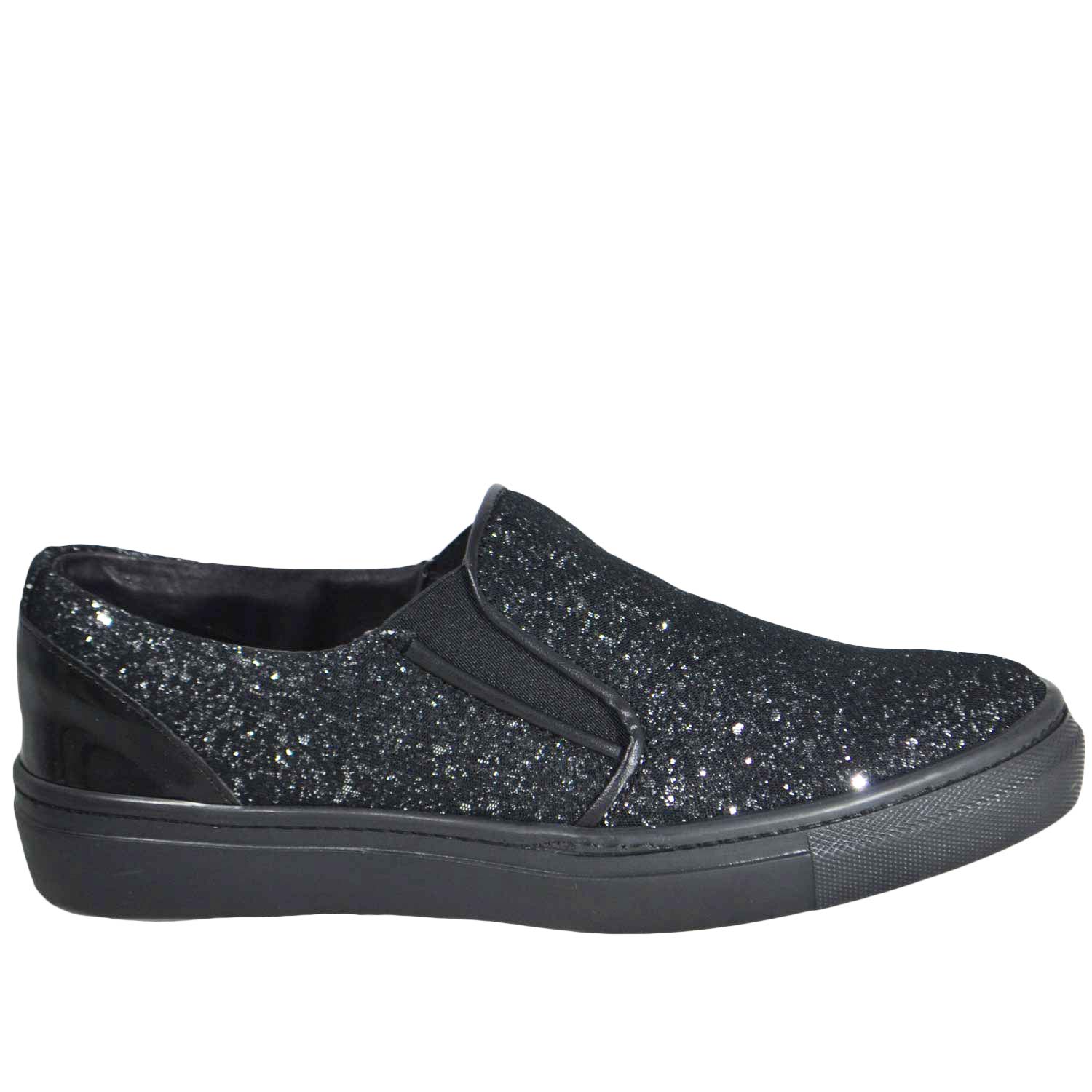 Mocassino Glitter Punta slip on mocassino donna  in vera pelle made in italy risvoltabili fondo running 