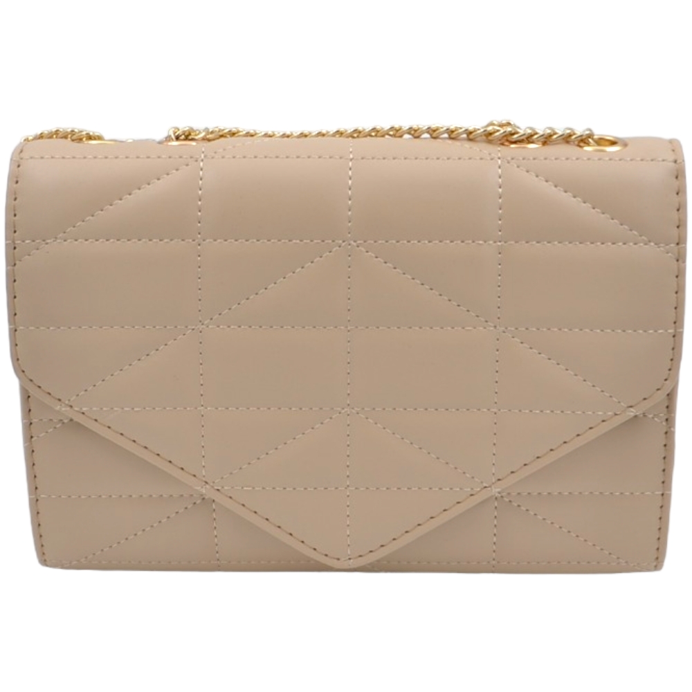 Pochette rigida oversize beige forma rettangolare trapuntata cucitura tono su tono con chiusura zip catena regolabile  