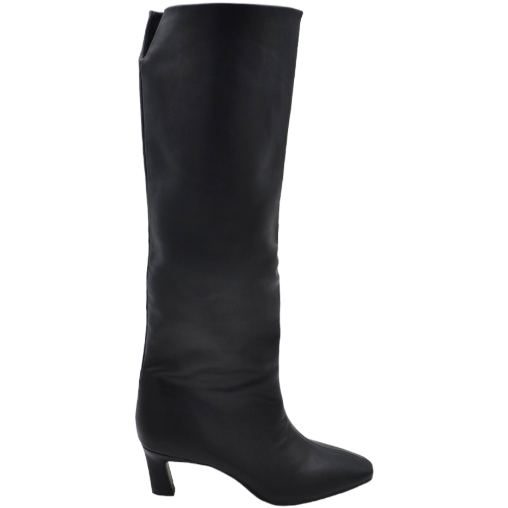 Stivali donna nero Corina linea basic al ginocchio liscio con tacco mini a spillo 3 cm e punta quadrata aderente moda.