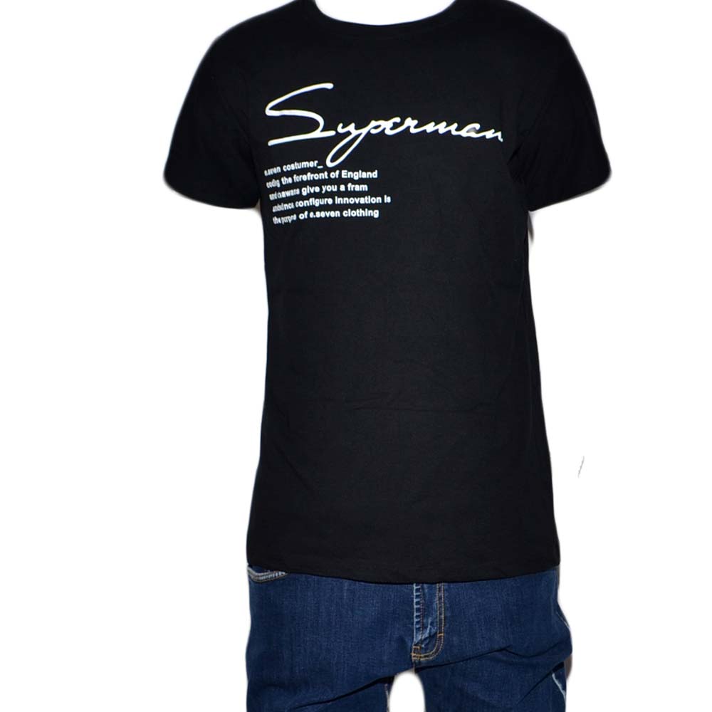 T-Shirt Uomo Girocollo nera Stampa Con Scritta Superman Casual Slim Fit moda uomo.