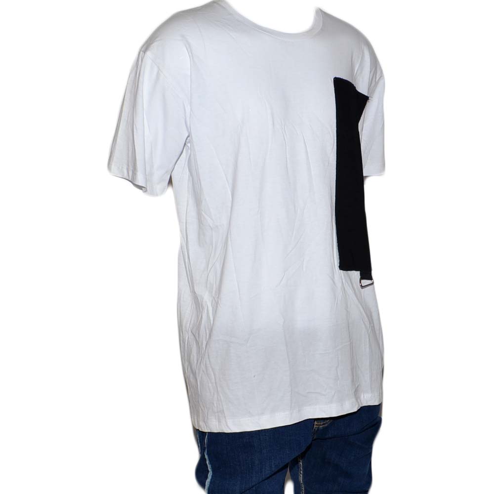 T- shirt basic uomo in cotone bianco slim fit girocollo con cucitura a  coste nero e taschino made in italy estate uomo t shirt Malu Shoes