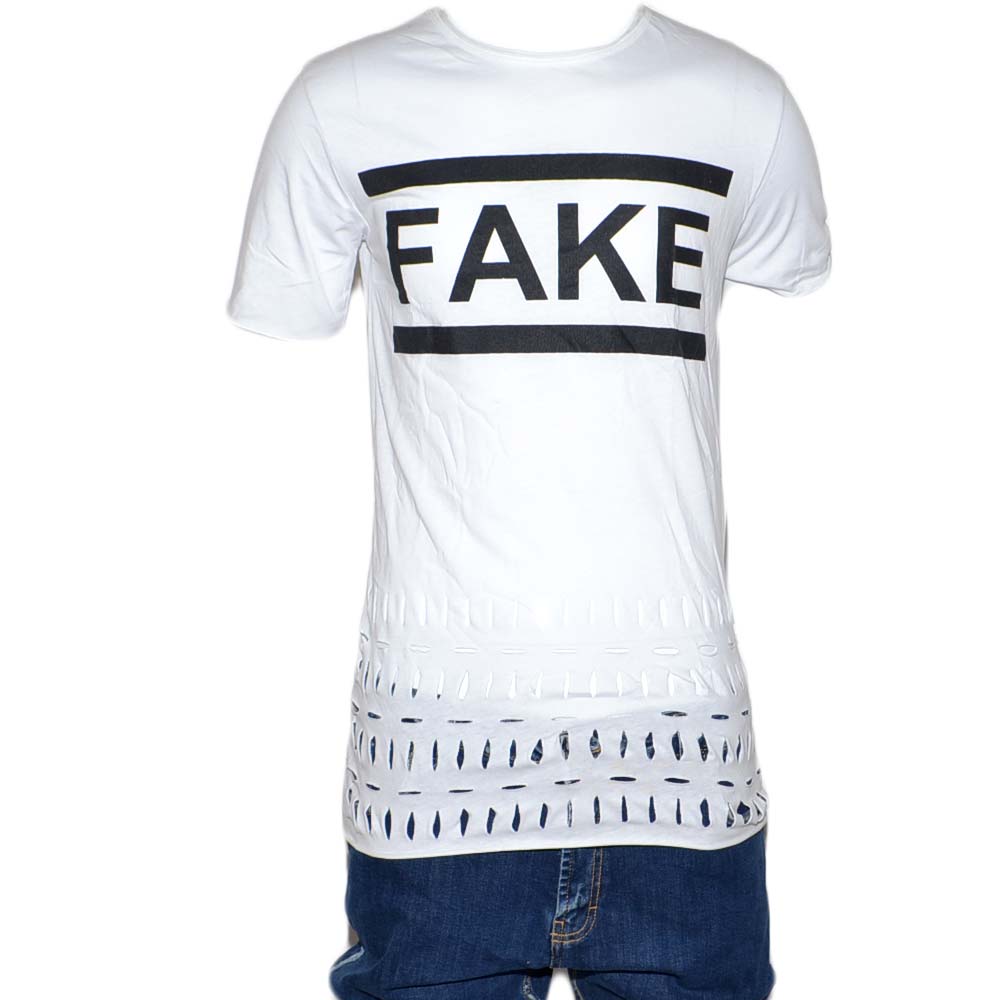 t-shirt man uomo stampato bianco white fake fantasia taglia moda uomo man moda giovanile