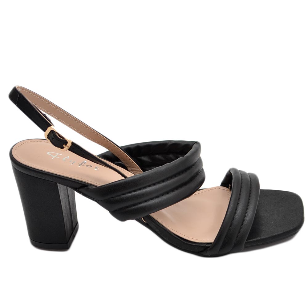 Sandalo donna nero sabot con tacco largo comodo 5 cm doppia fascia effetto imbottito moda estate .