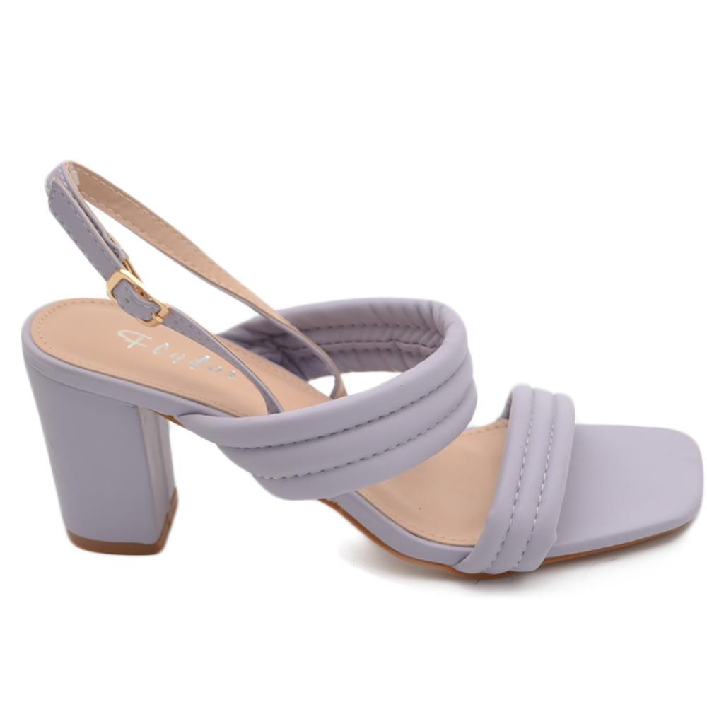 Sandalo donna lilla sabot con tacco largo comodo 5 cm doppia fascia effetto imbottito moda estate .