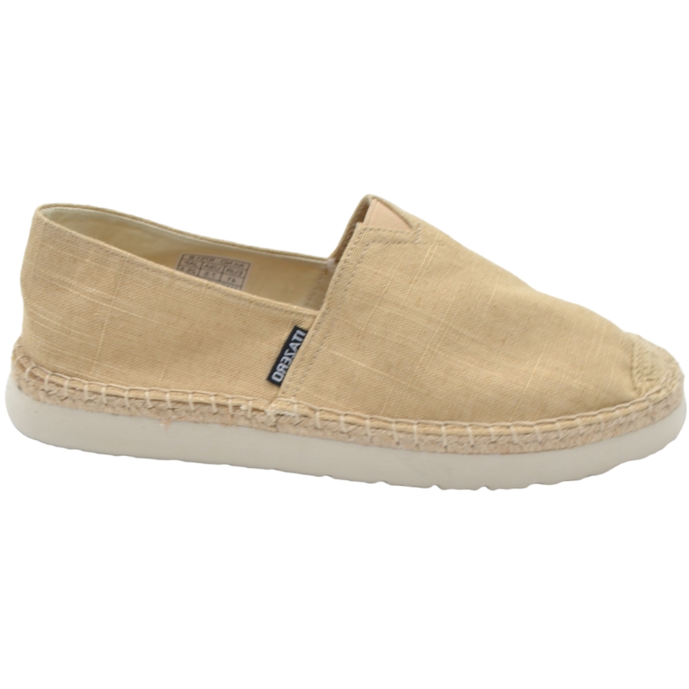 Espadrillas uomo scarpe da barca in tela beige e corda con fondo interno memory suola esterna in paglia.