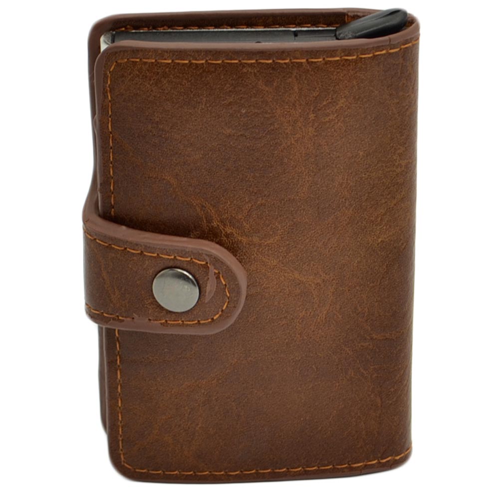 Portafoglio Wallet uomo in vera pelle marrone portacarte pocket con molla e salvacarta con gancio contanti chiusura clip