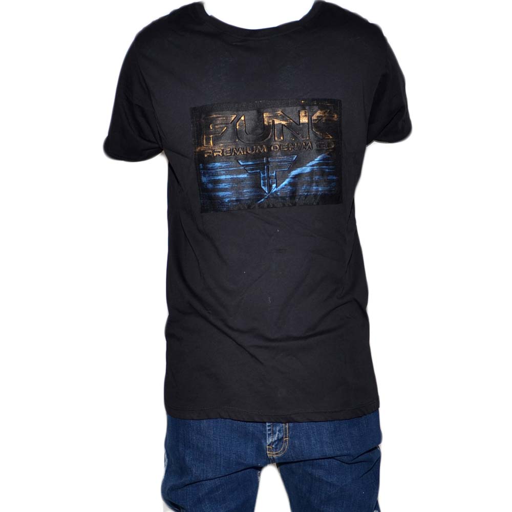 T-shirt man uomo nero basic con stampa 3D a colori slim fit moda giovanile.