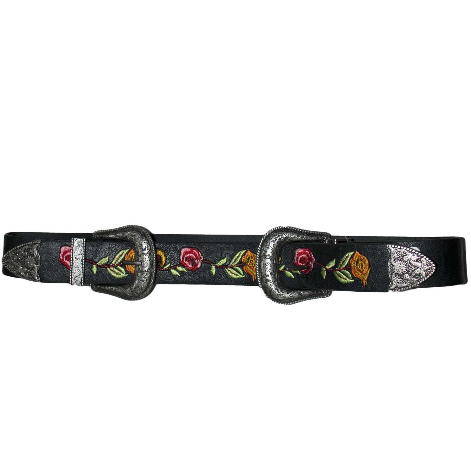 Cintura doppia fibbia alta borchie stile vintage nera floreale modello marcuzzi.