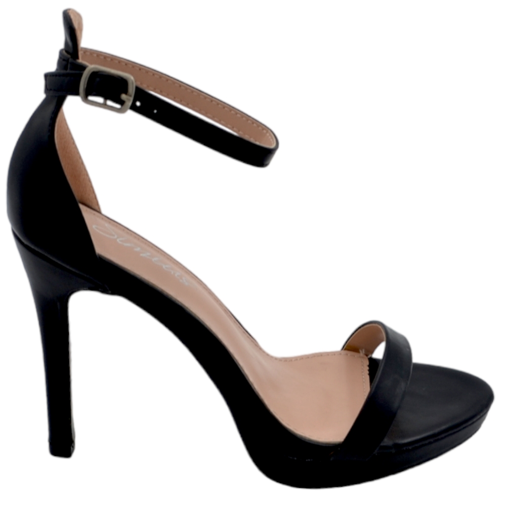 Sandali scarpe donna nero con tacco a spillo 12 cinturino alla caviglia plateau 1,5 cm basic cerimonia.