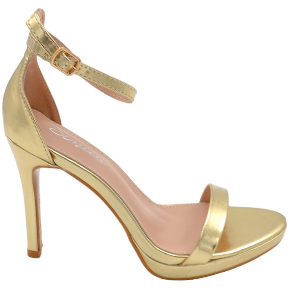 Sandali scarpe donna tacco oro con tacco a spillo 12 cinturino alla caviglia plateau 1,5 cm basic cerimonia.