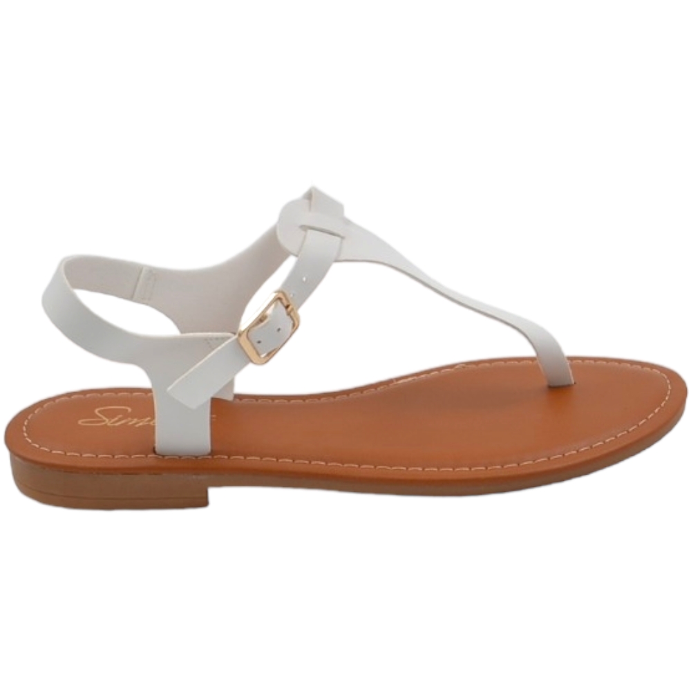 Sandalo basso bianco infradito in morbida ecopelle cinturino alla caviglia fondo imbottito in memory comoda estate	.