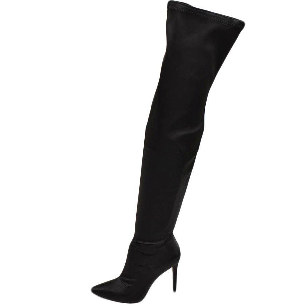 Stivale donna a punta alto in raso elastico nero sopra al ginocchio tacco a  spillo 12 cm semilucido aderente con zip donna stivali Malu Shoes