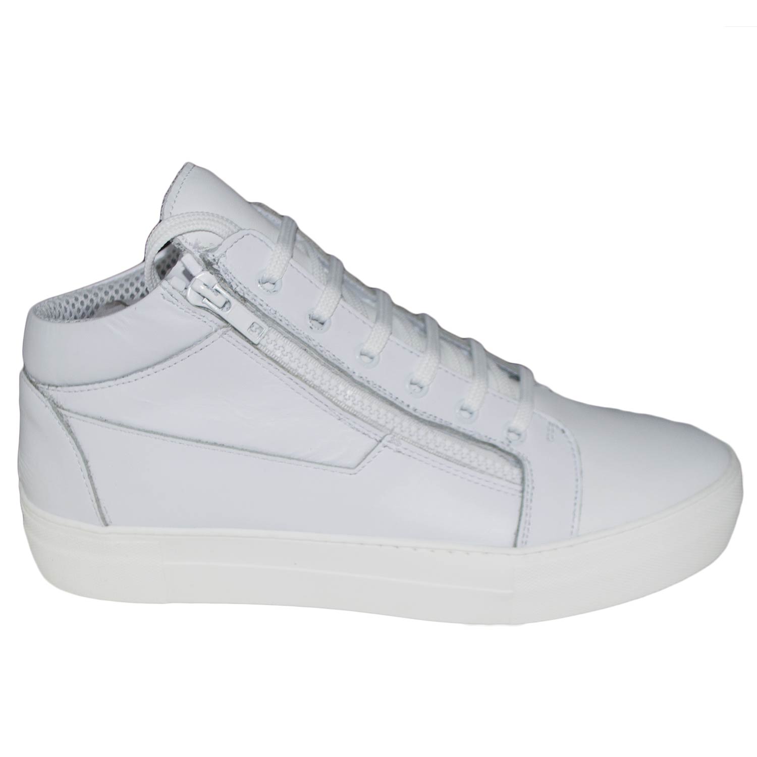 Sneakers alta uomo fondo doppio bianco antiscivolo due zip vera pelle nappa bianco lacci art 109895.