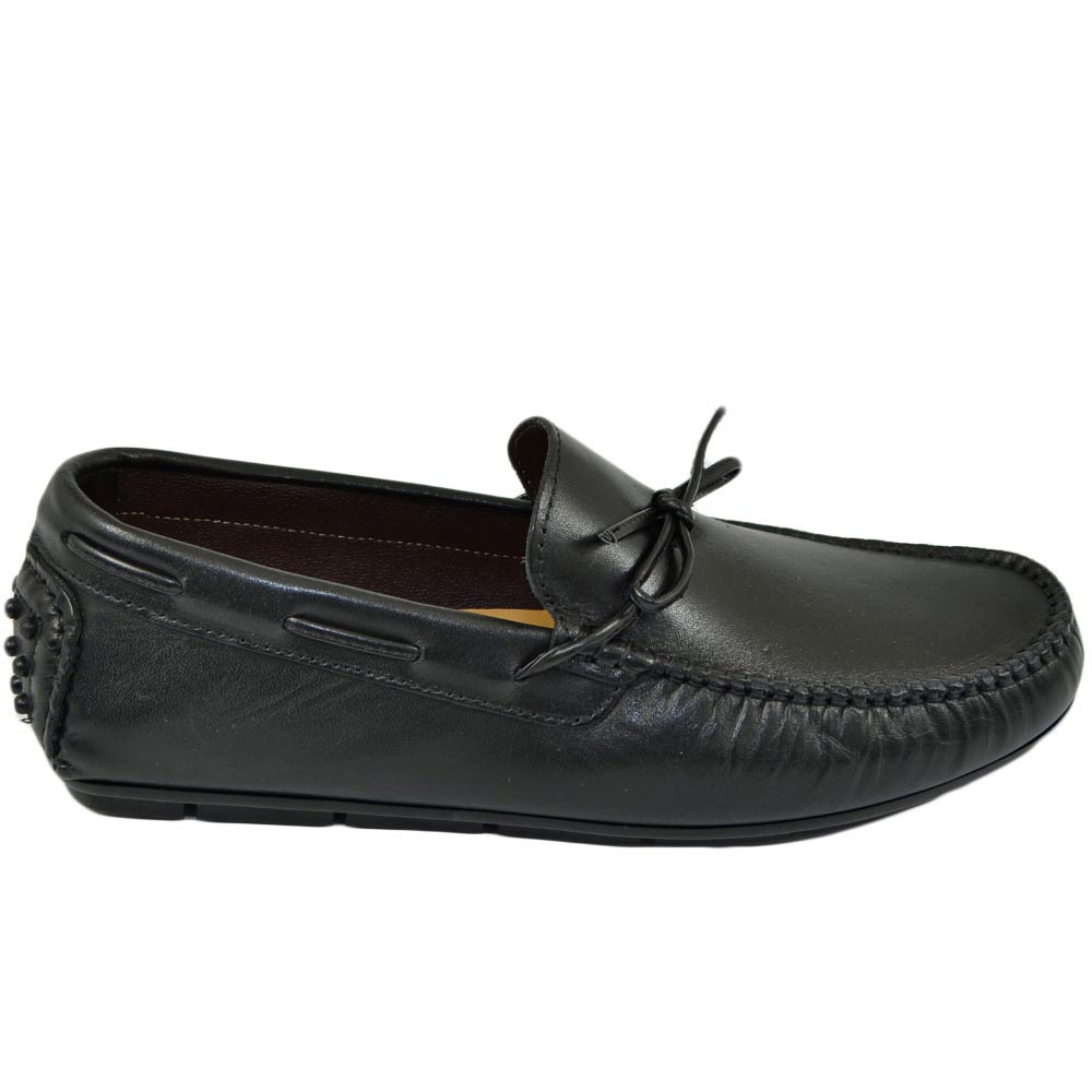Mocassino car shoes uomo nero nappine a contrasto vera pelle morbida made in italy fondo antiscivolo moda estiva.