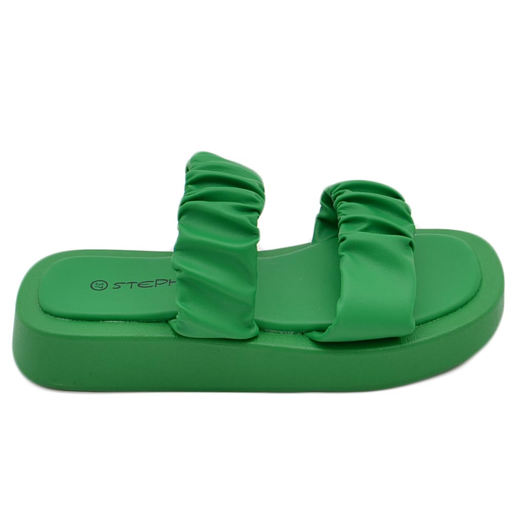 PANTOFOLA DONNA PLATFORM IN GOMMA ANTISCIVOLO VERDE DOPPIA FASCIA ARRICCIATA COMFORT RELAX ESTIVE 