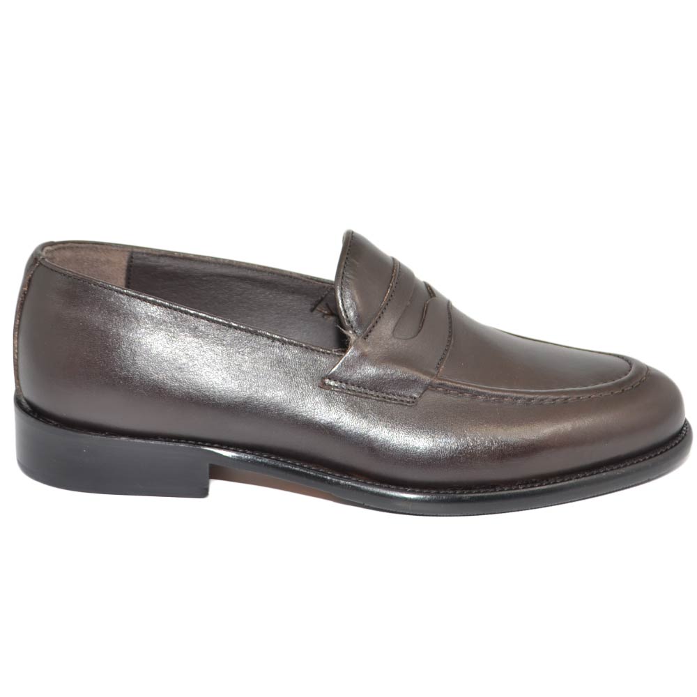 College uomo mocassino testa di marrone vera pelle spazzolata a mano suola in vero cuoio handmade in italy businessman