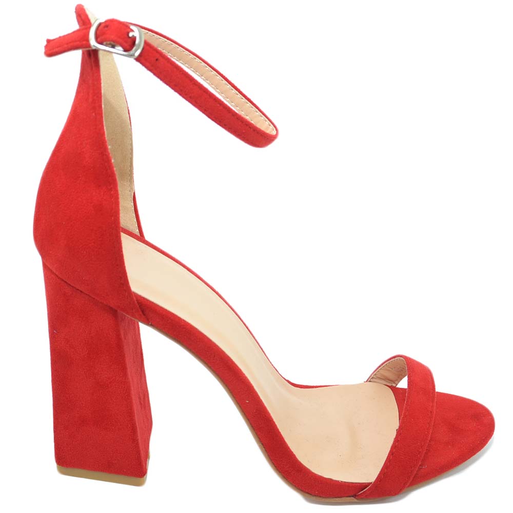 Sandalo donna rosso in ecopelle scamosciato tacco largo asimmetrico alto 10  cm cinturino alla caviglia linea basic moda donna sandali tacco Malu Shoes  | MaluShoes