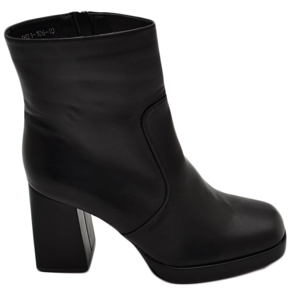 Tronchetto donna stivaletto nero punta quadrata tacco doppio 6 cm plateau zeppa 2 cm zip alla caviglia moda casual .