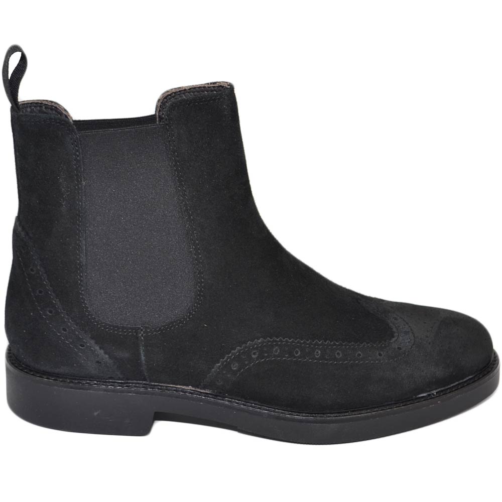 Beatles uomo stivaletto scarpe elastico in vera pelle camoscio nero francesina fondo gomma light made in italy invernale.