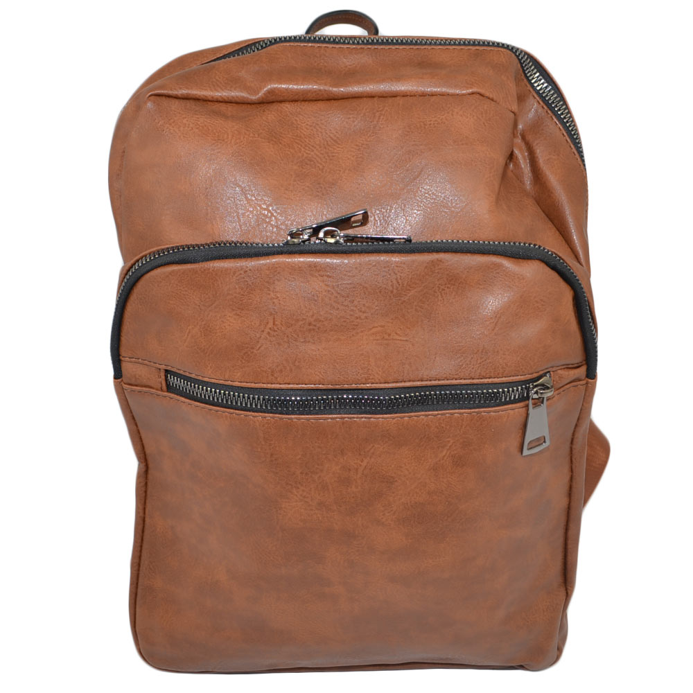 Zaino cuoio uomo borsa medio rettangolare 13 pollici laptop portatile pu pelle con zip backpack casual elegante.