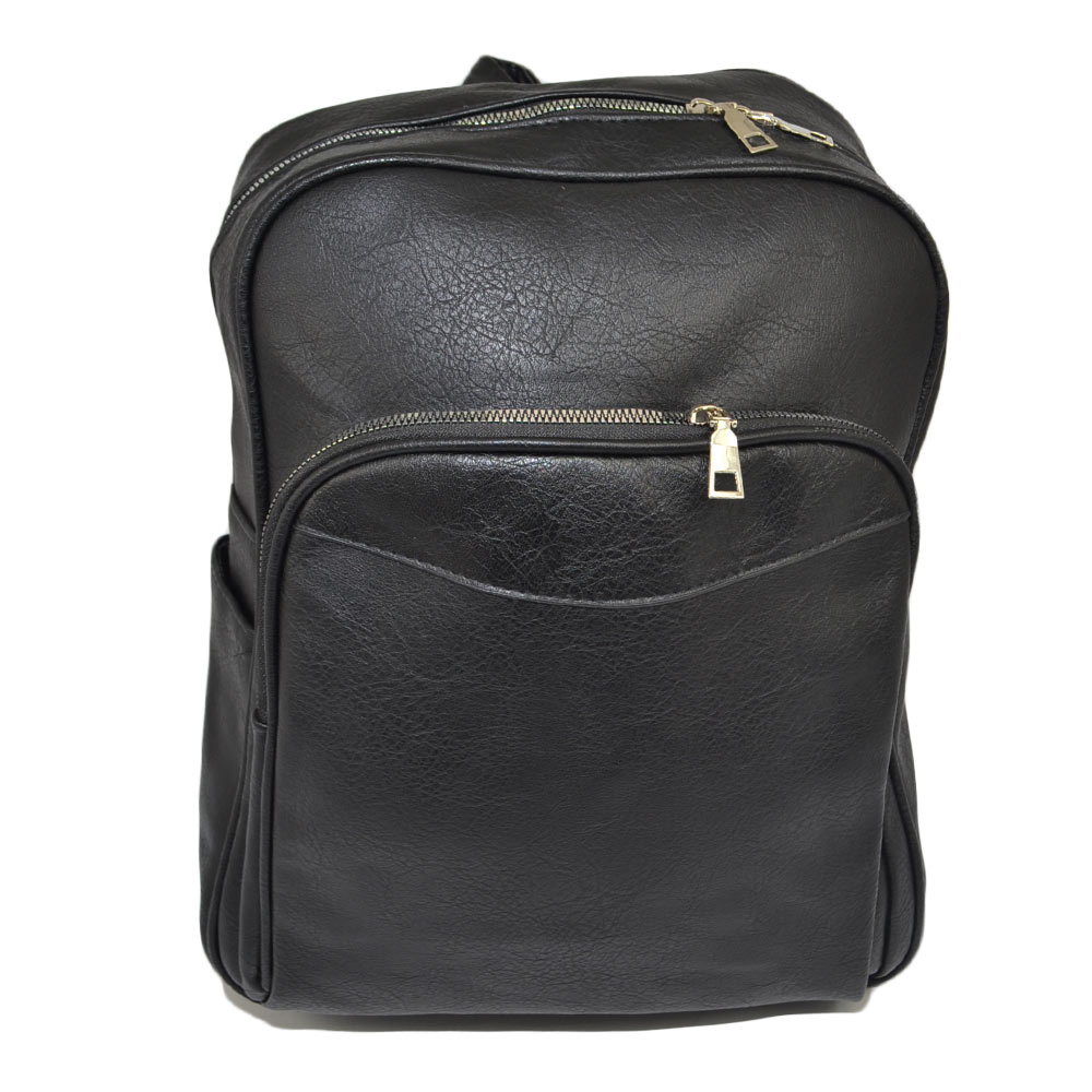 Zaino nero uomo borsa medio rettangolare 13 pollici laptop portatile pu pelle con zip backpack casual elegante