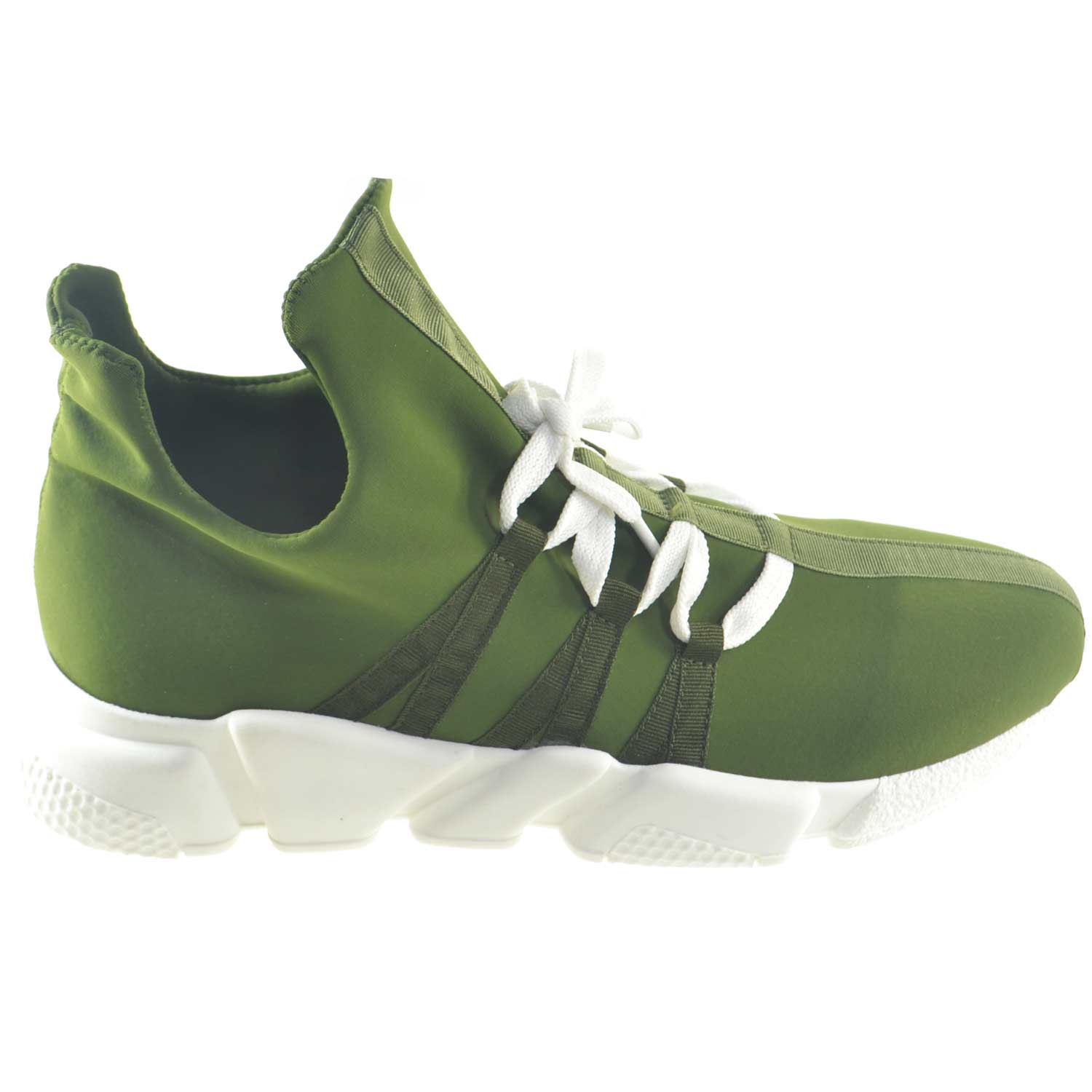 scarpe uomo sneakers bassa in tessuto calzino lycra verde made in italy moda giovanile primavera estate.