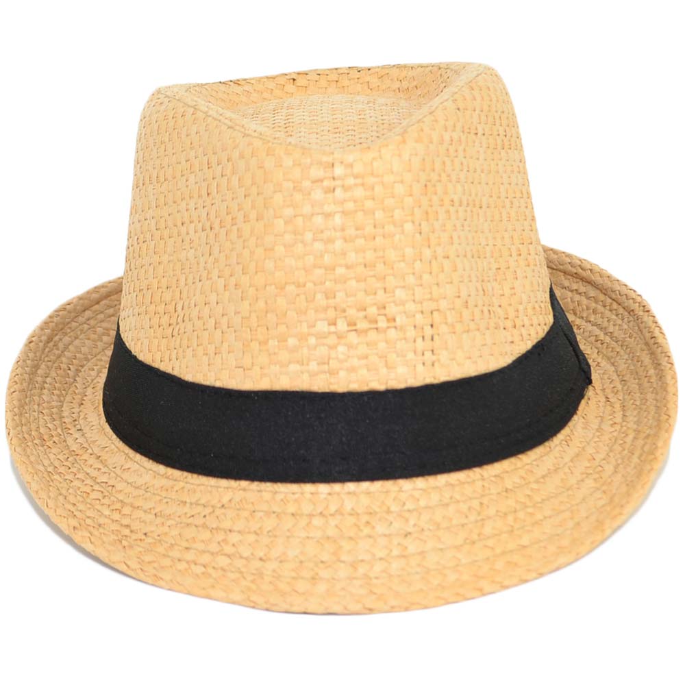 Cappello di paglia uomo con banda nera tinta unita naturale moda estiva tendenza moda giovane .