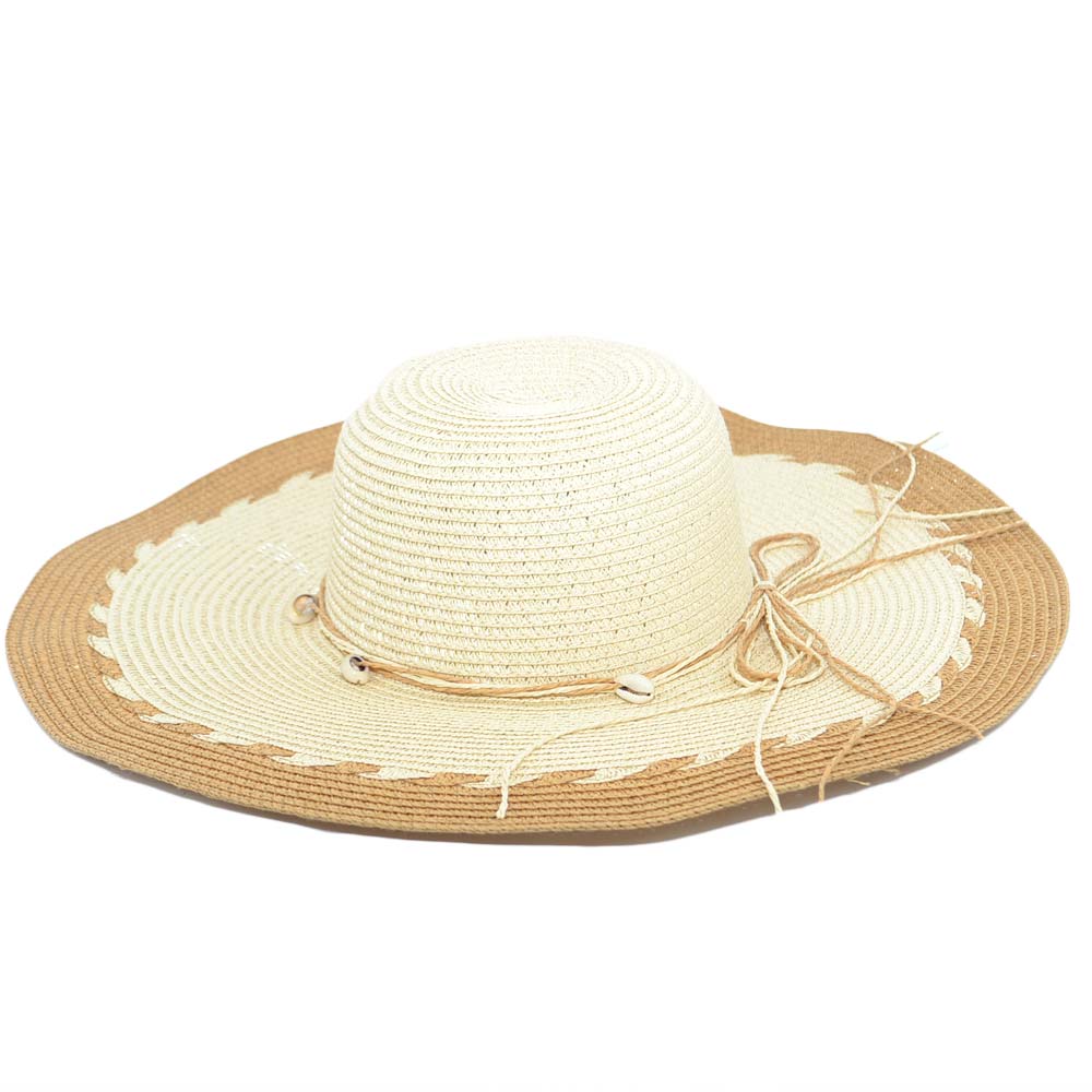 Cappello parasole di paglia naturale beige\cuoio donna elegante tesa larga fiocco pieghe flessibile e pieghevole