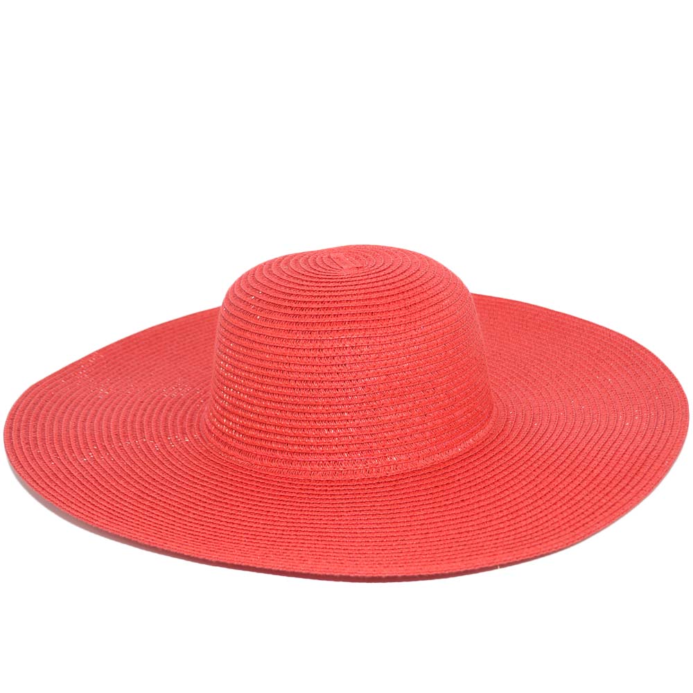 Cappello parasole di paglia rosso donna elegante tesa larga da sole estate flessibile e pieghevole moda positano