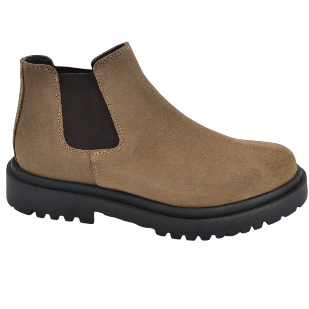 Beatles uomo stivaletto LS elastico vera pelle scamosciata beige suola alta zigrinata Luxury made in italy.