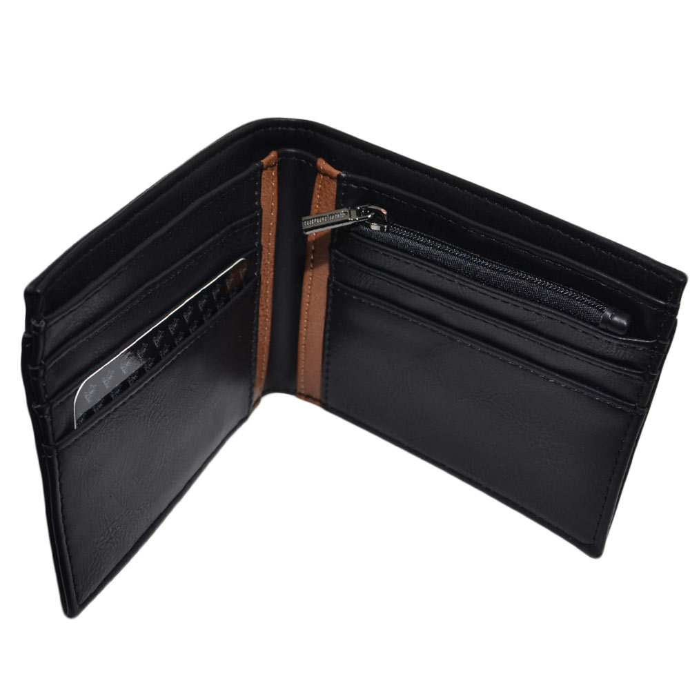 PORTAFOGLIO UOMO WALLET IN VERA PELLE NERA BLACK CON PORTACARTE E