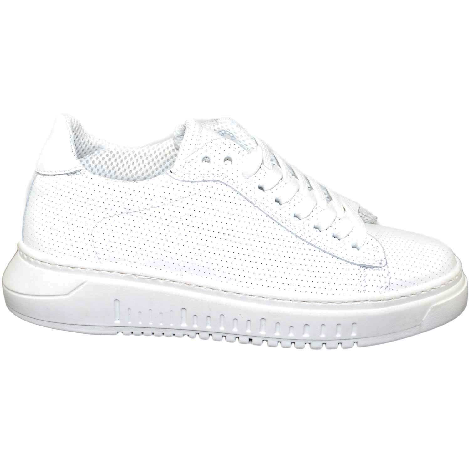 Sneakers bassa bianca uomo fondo doppio army vera pelle microforata made in italy moda giovanile.
