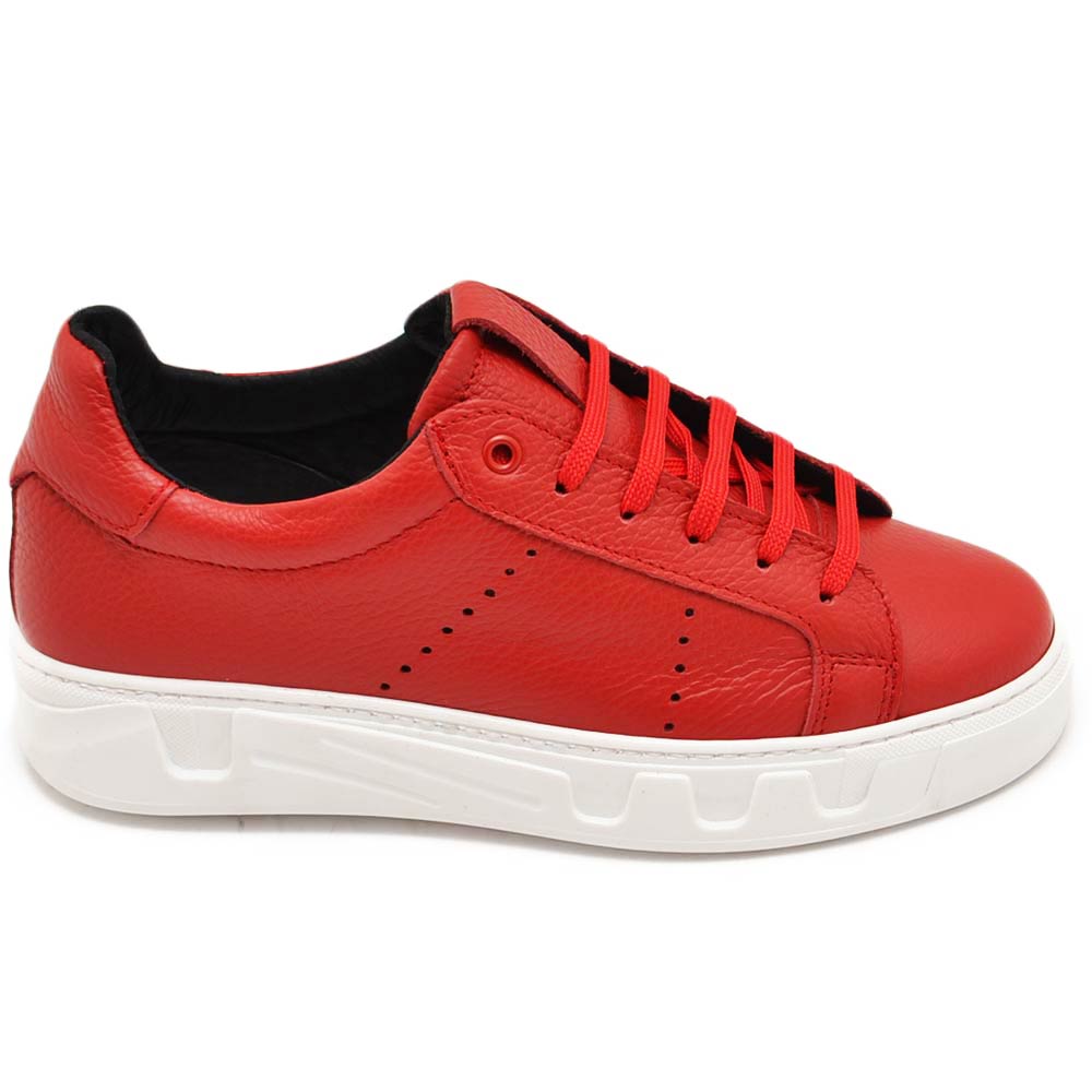 Scarpa sneakers bassa uomo basic vera pelle bottolata rossa linea basic fondo in gomma bianco alto pasol casual