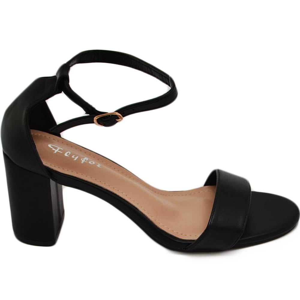 Sandalo alto donna nero con tacco doppio 8cm cinturino alla caviglia linea basic cerimonia evento elegante.