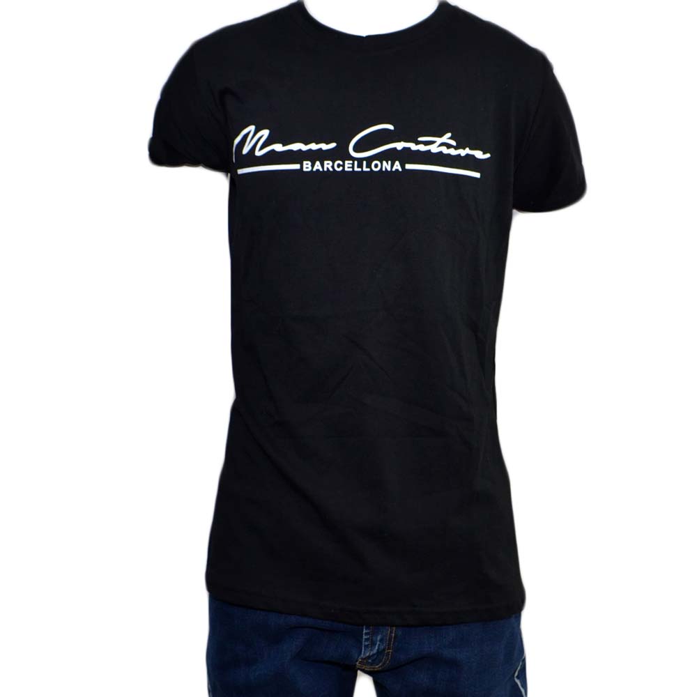 T-Shirt Maglia Maniche Corte Uomo Nero Stampa Barcellona Made In Italy.