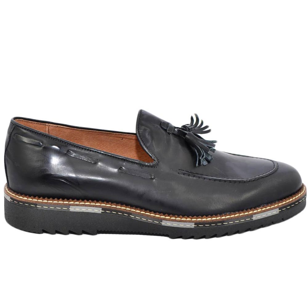 College mocassino uomo inglese nero vera pelle nappa e bon bon fondo gomma light alto bicolore handmade italy business